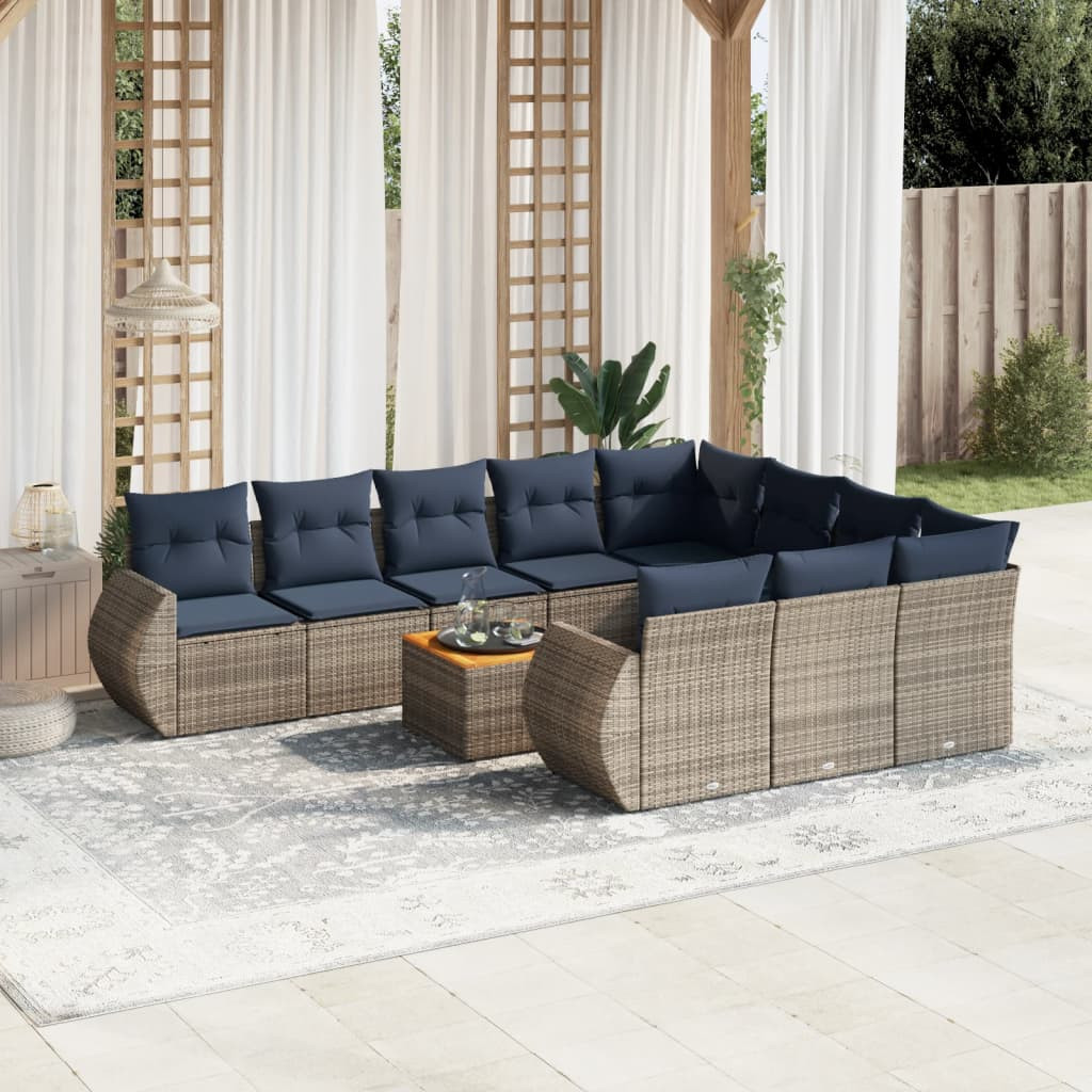 vidaXL 11-teiliges Gartensofa-Set mit Kissen, grau, Polyrattan