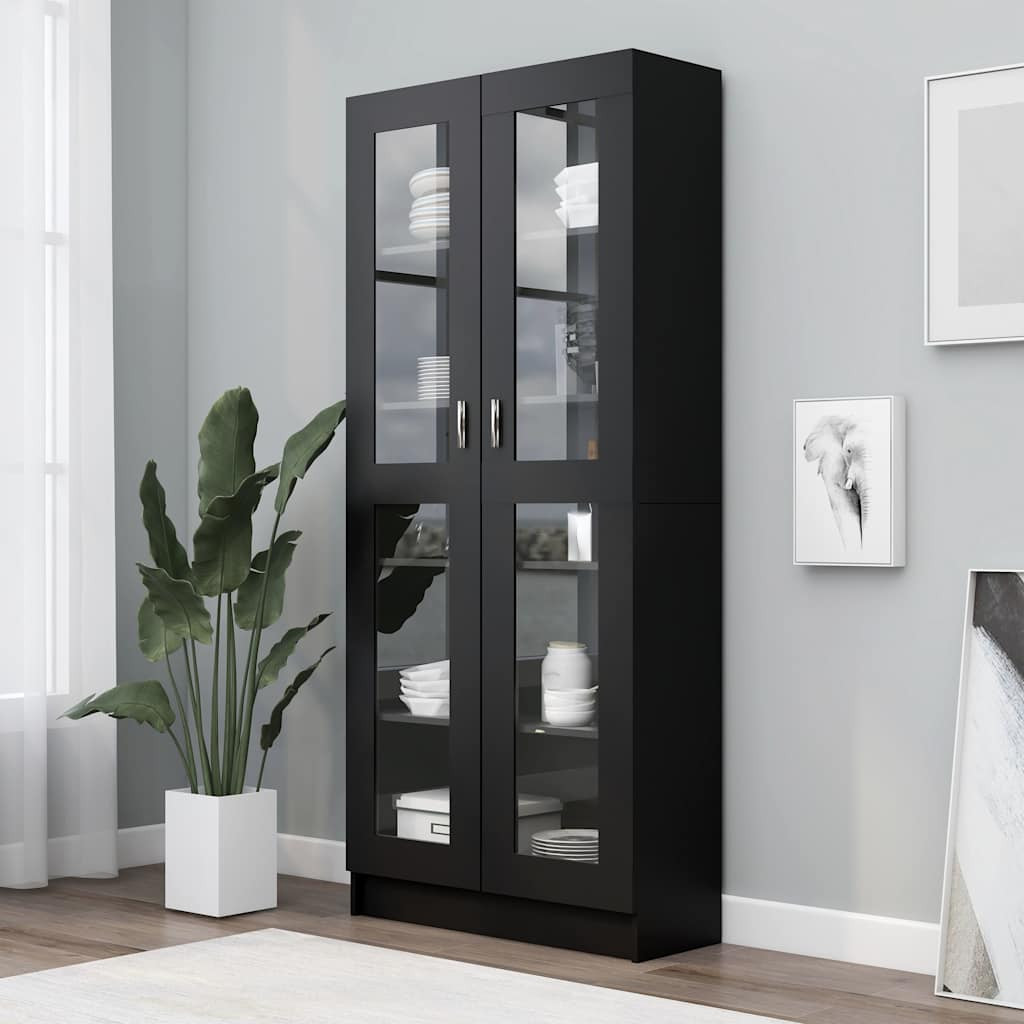 vidaXL Vitrinenschrank Schwarz 82,5x30,5x185 cm Holzwerkstoff