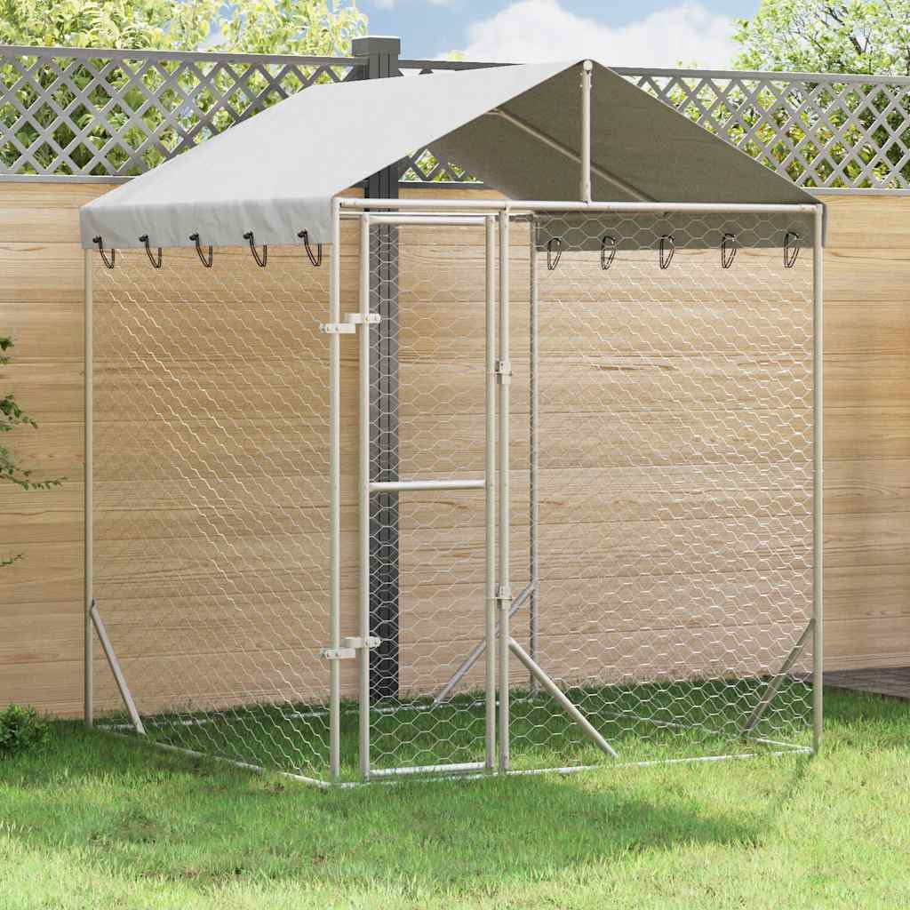 vidaXL Outdoor-Hundezwinger mit Dach Silber 2x2x2,5 m Verzinkter Stahl