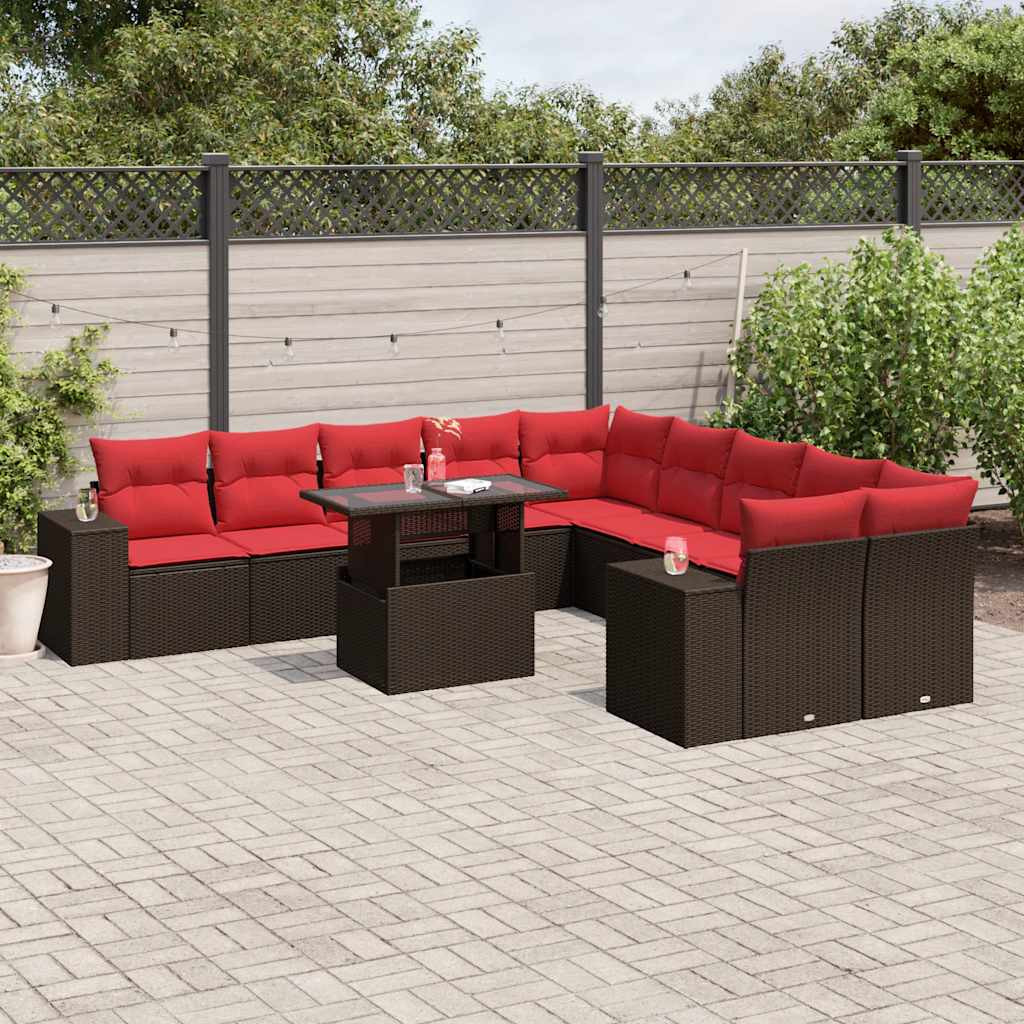 vidaXL 11-teiliges Gartensofa-Set mit Kissen, braun, Polyrattan