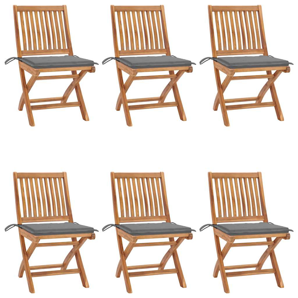 vidaXL Klappbare Gartenstühle mit Kissen 6 Stk. Massivholz Teak