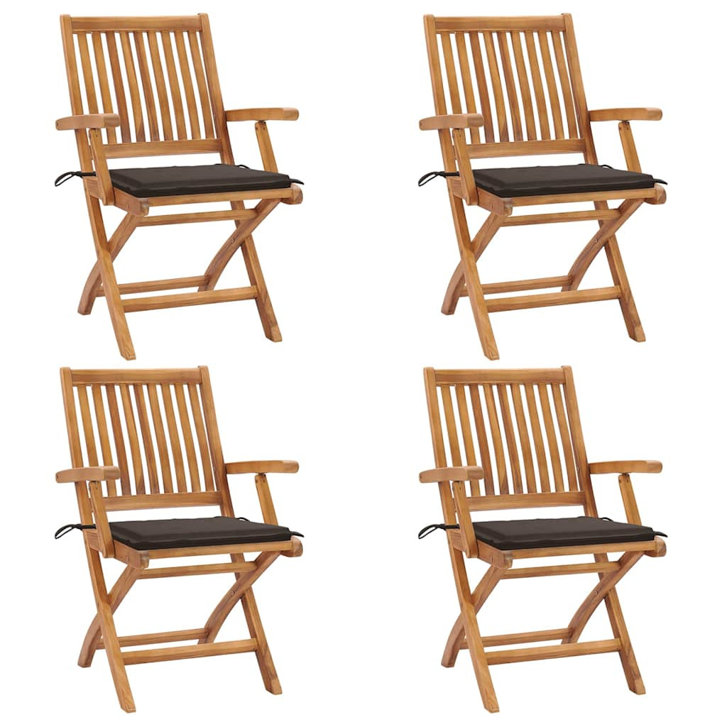vidaXL Klappbare Gartenstühle mit Kissen 4 Stk. Massivholz Teak