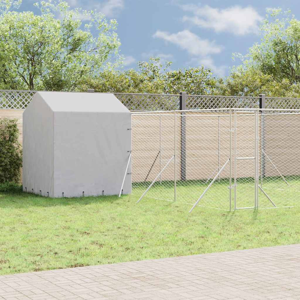 vidaXL Outdoor-Hundezwinger mit Dach Silbern 6x6x2,5m Verzinkter Stahl