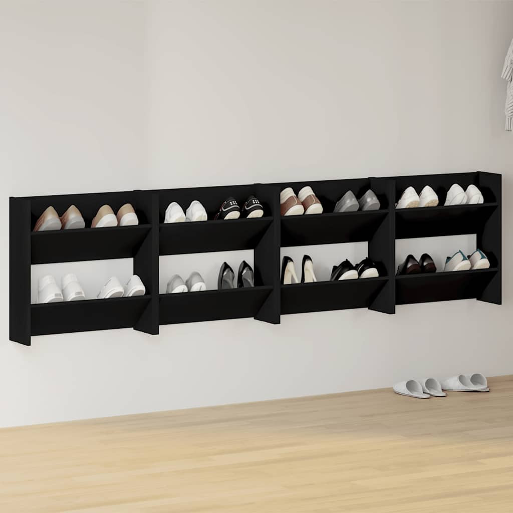 vidaXL Wand-Schuhschränke 4 Stk. Schwarz 60x18x60 cm Holzwerkstoff