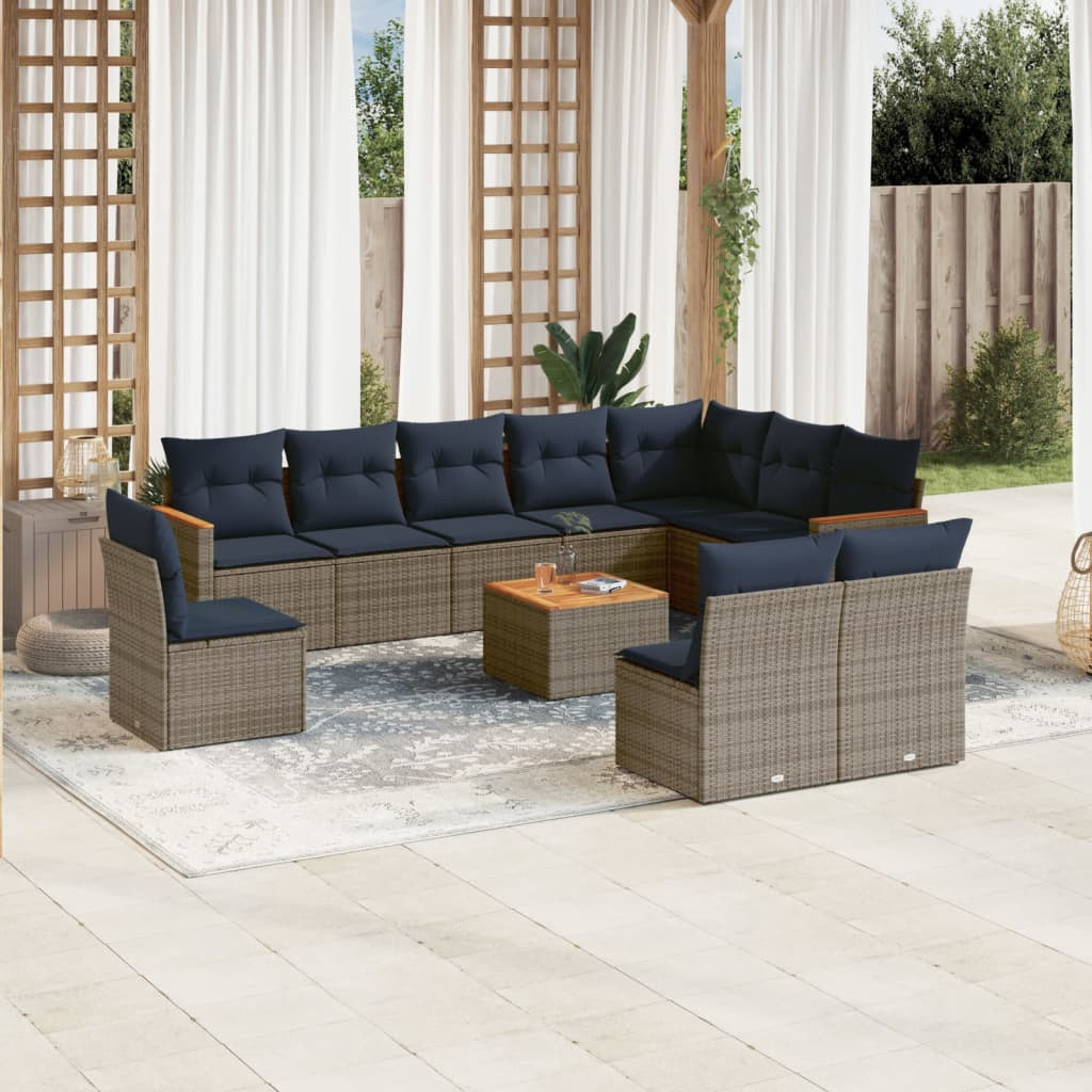 vidaXL 11-teiliges Gartensofa-Set mit Kissen, grau, Polyrattan