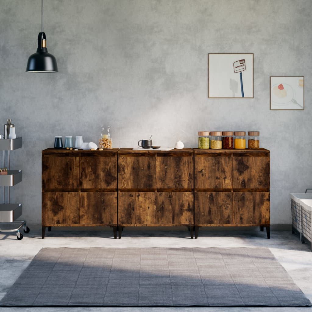 vidaXL Sideboards 3 Stk. Räuchereiche 60x35x70 cm Holzwerkstoff