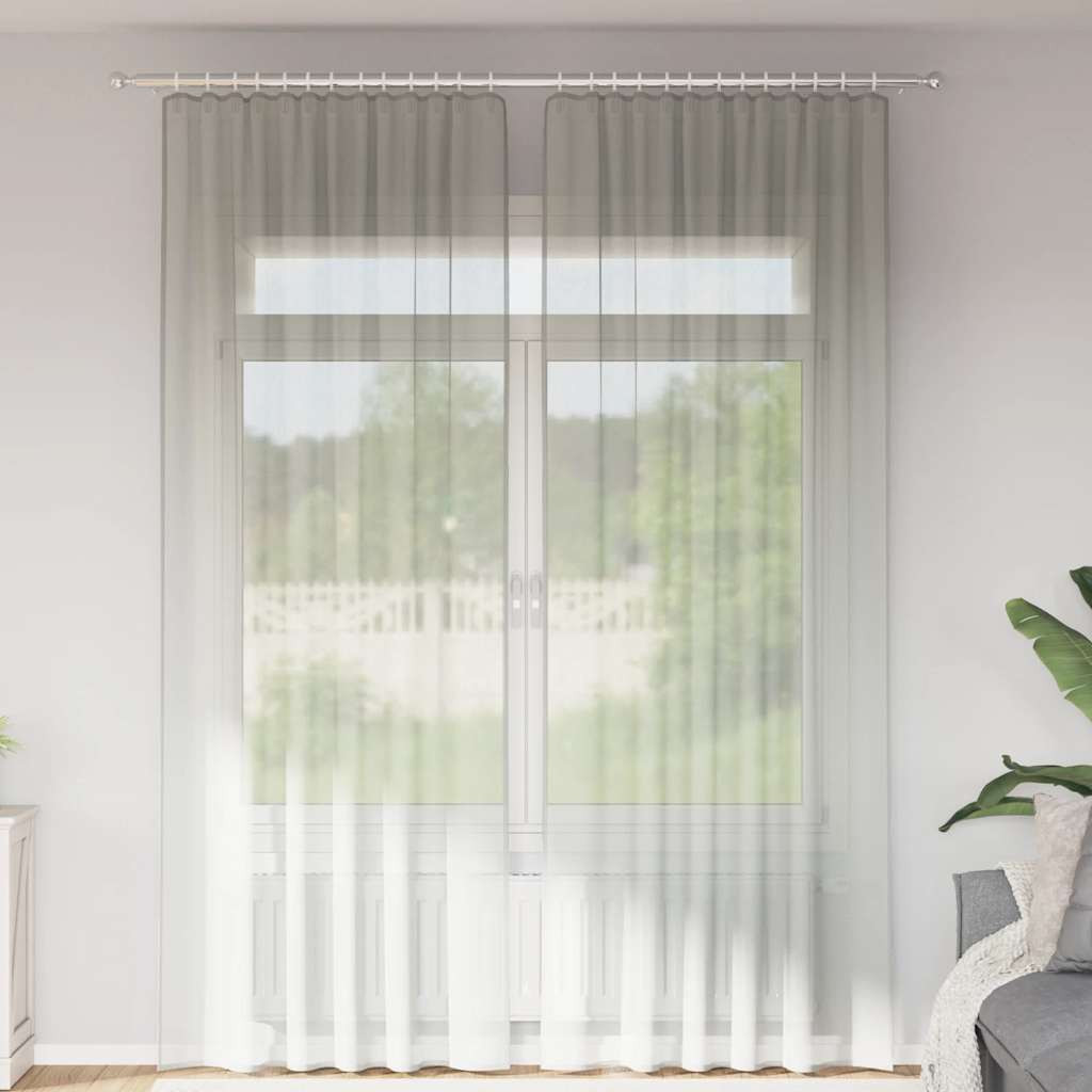 vidaXL Voile Vorhänge mit Stangentaschen 2 Stk. Hellgrau