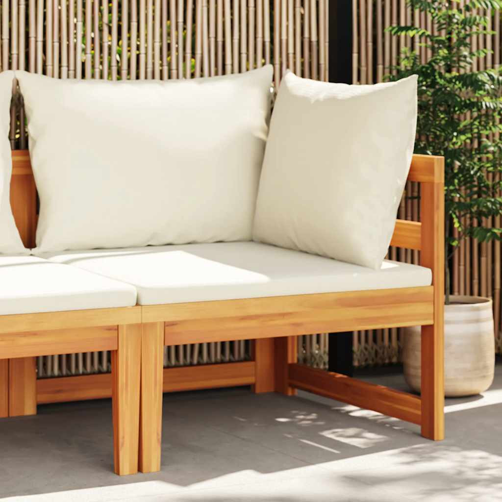 vidaXL Ecksofa mit Cremeweißen Kissen Massivholz Akazie