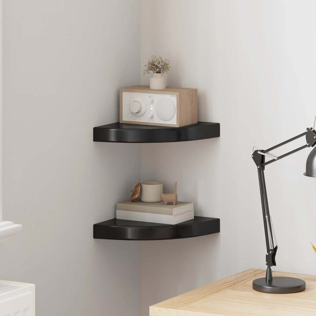 vidaXL Eck-Schweberegale 2 Stk. Hochglanz-Schwarz 25x25x3,8 cm MDF