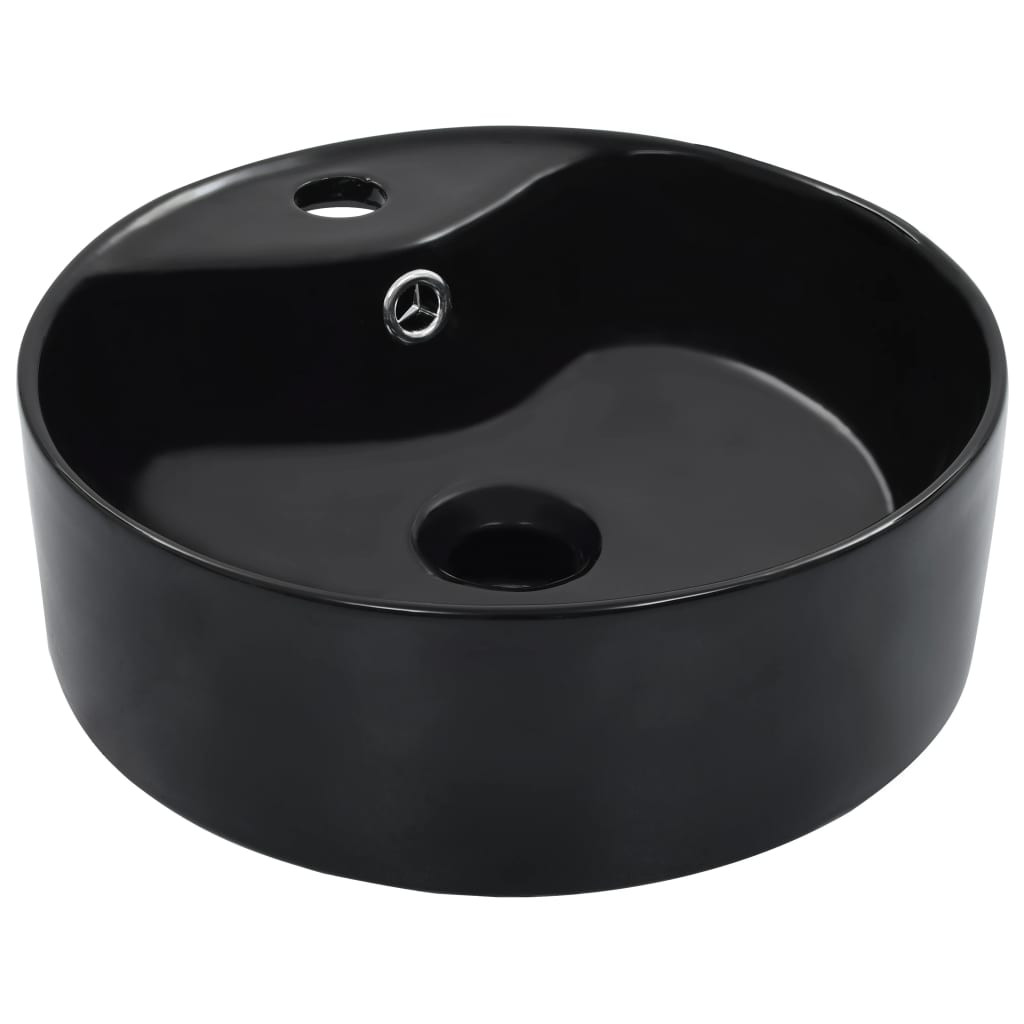 vidaXL Waschbecken mit Überlauf 36 x 13 cm Keramik Schwarz