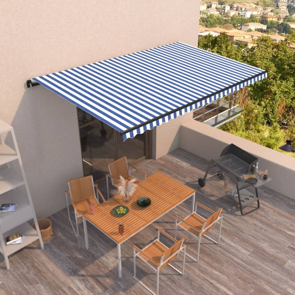 vidaXL Markise Automatisch Einziehbar 500x350 cm Blau und Weiß