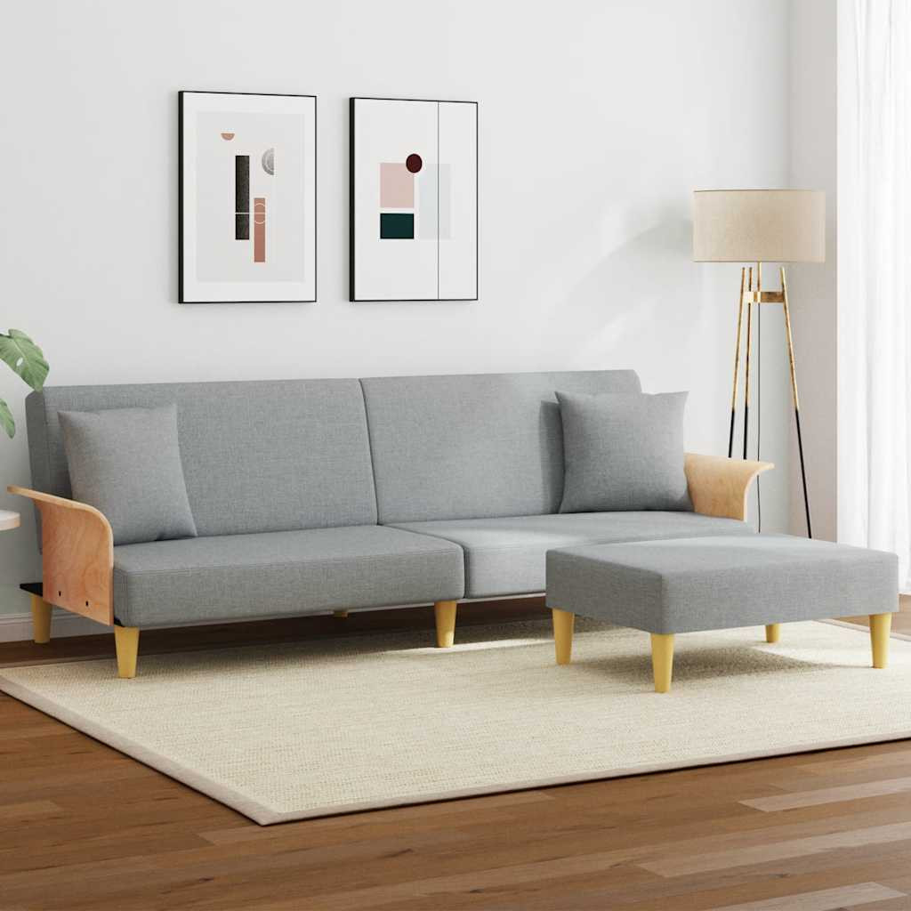 vidaXL Schlafsofa 2-Sitzer mit Kissen und Fußhocker Hellgrau Samt