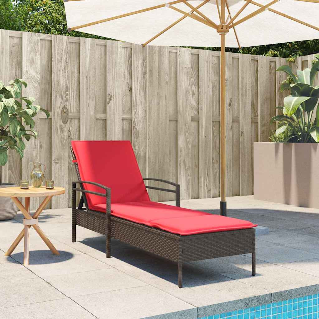 vidaXL | Sonnenliege | mit Kissen Braun 63 x 200 x 81 cm Poly-Rattan