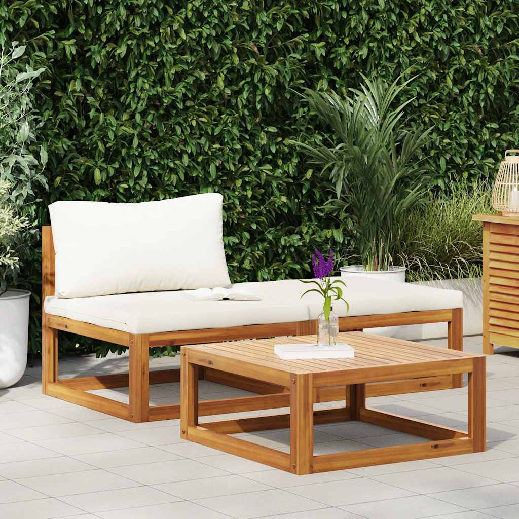 vidaXL 3-tlg. Garten-Lounge-Set mit Creme-Kissen Massivholz Akazie