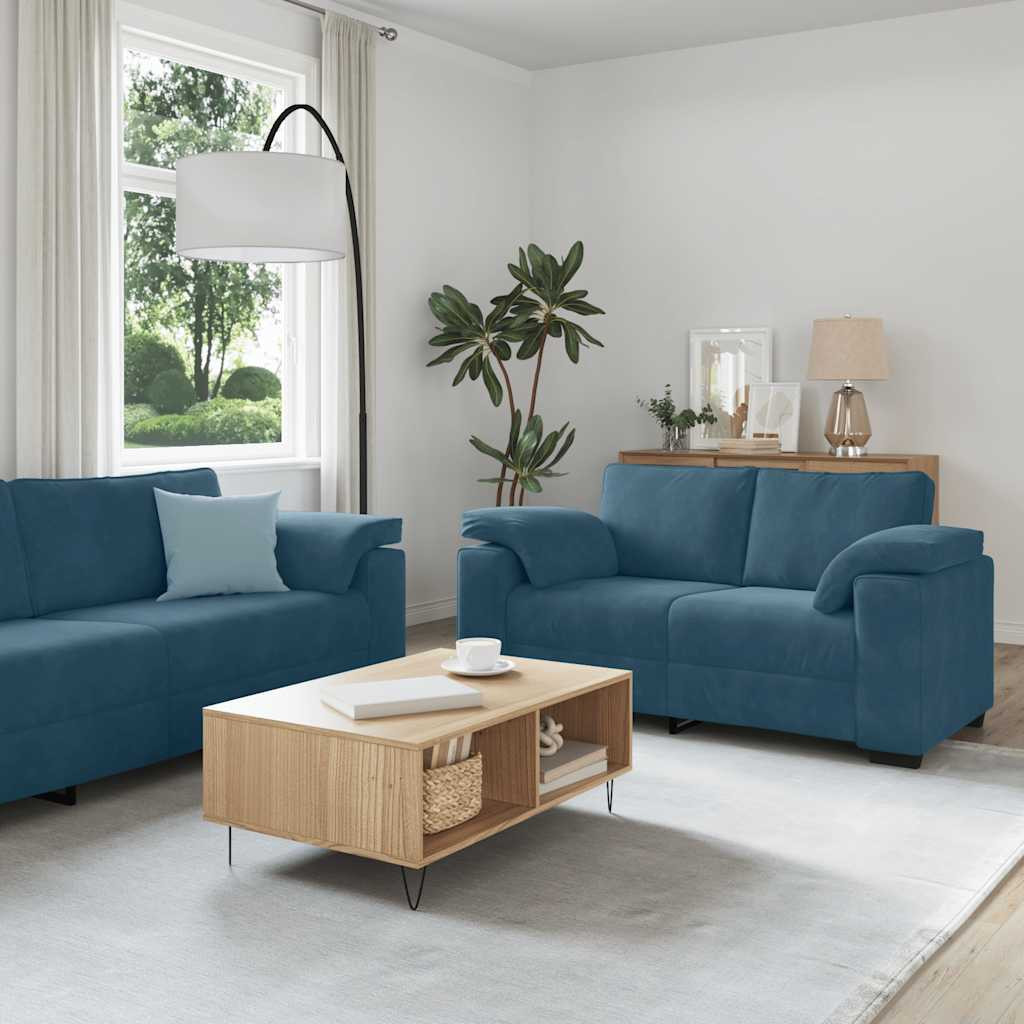 vidaXL 2-teiliges Sofa-Set mit Kissen, blauer Samt