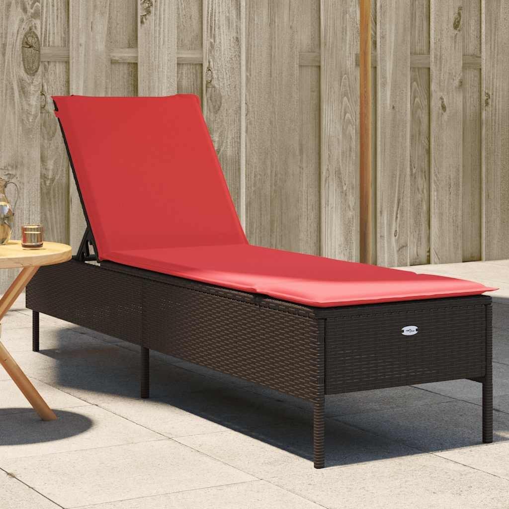 vidaXL Sonnenliege mit Kissen Braun Poly Rattan