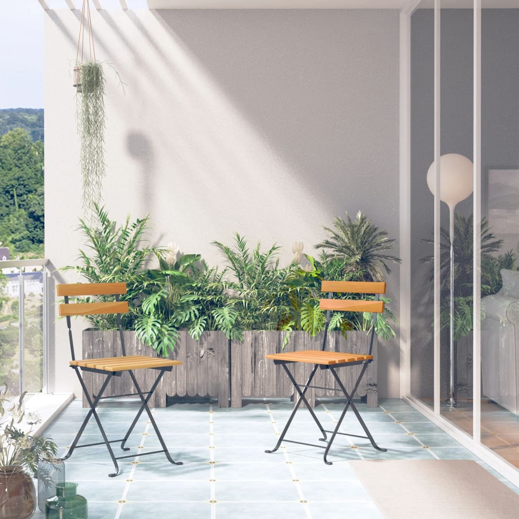 vidaXL Klappbare Gartenstühle 2 Stk. Stahl und Massivholz Akazie