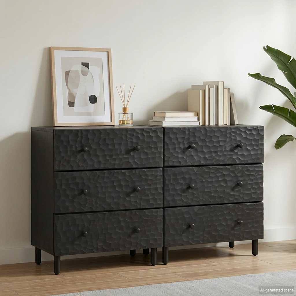 vidaXL Beistellschränke 2 Stk. Schwarz 60x33x75 cm Massivholz Mango