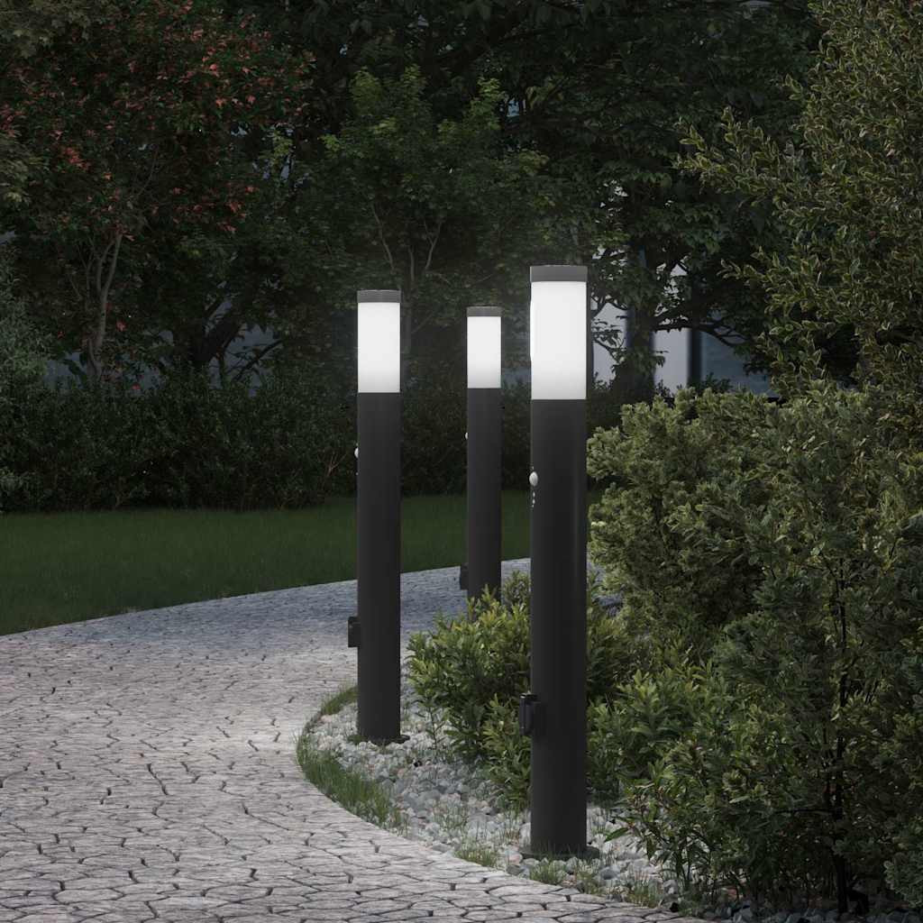 vidaXL Pollerleuchten mit Sensor&Steckdose 3er 80 cm Edelstahl IP44