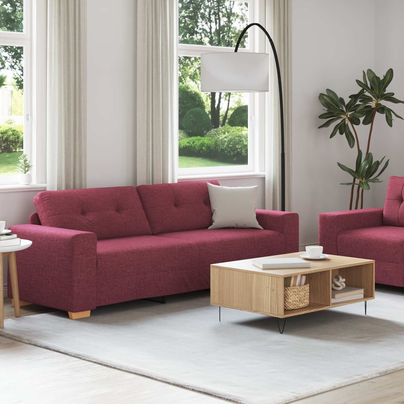 vidaXL Sofa 2 pcs Weinrot 221 x 80 x 80 cm Stoff