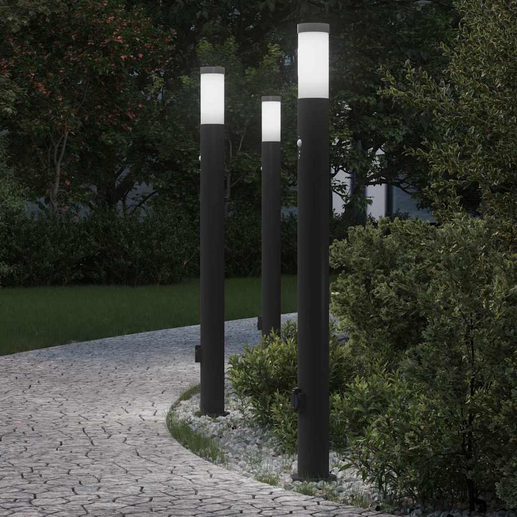 vidaXL Pollerleuchten mit Sensor&Steckdose 3er 110 cm Edelstahl IP44