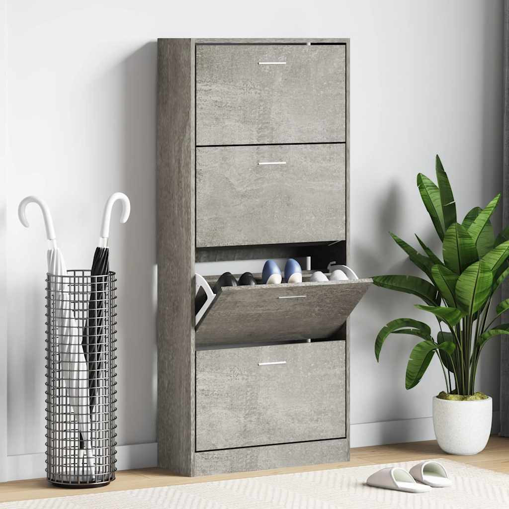 vidaXL Schuhschrank Betongrau 63x24x147 cm Holzwerkstoff