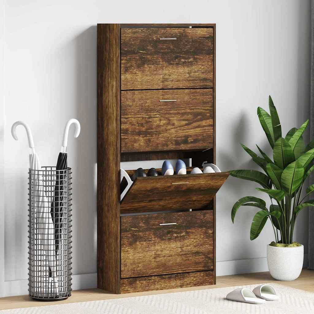 vidaXL Schuhschrank Räuchereiche 63x24x147 cm Holzwerkstoff