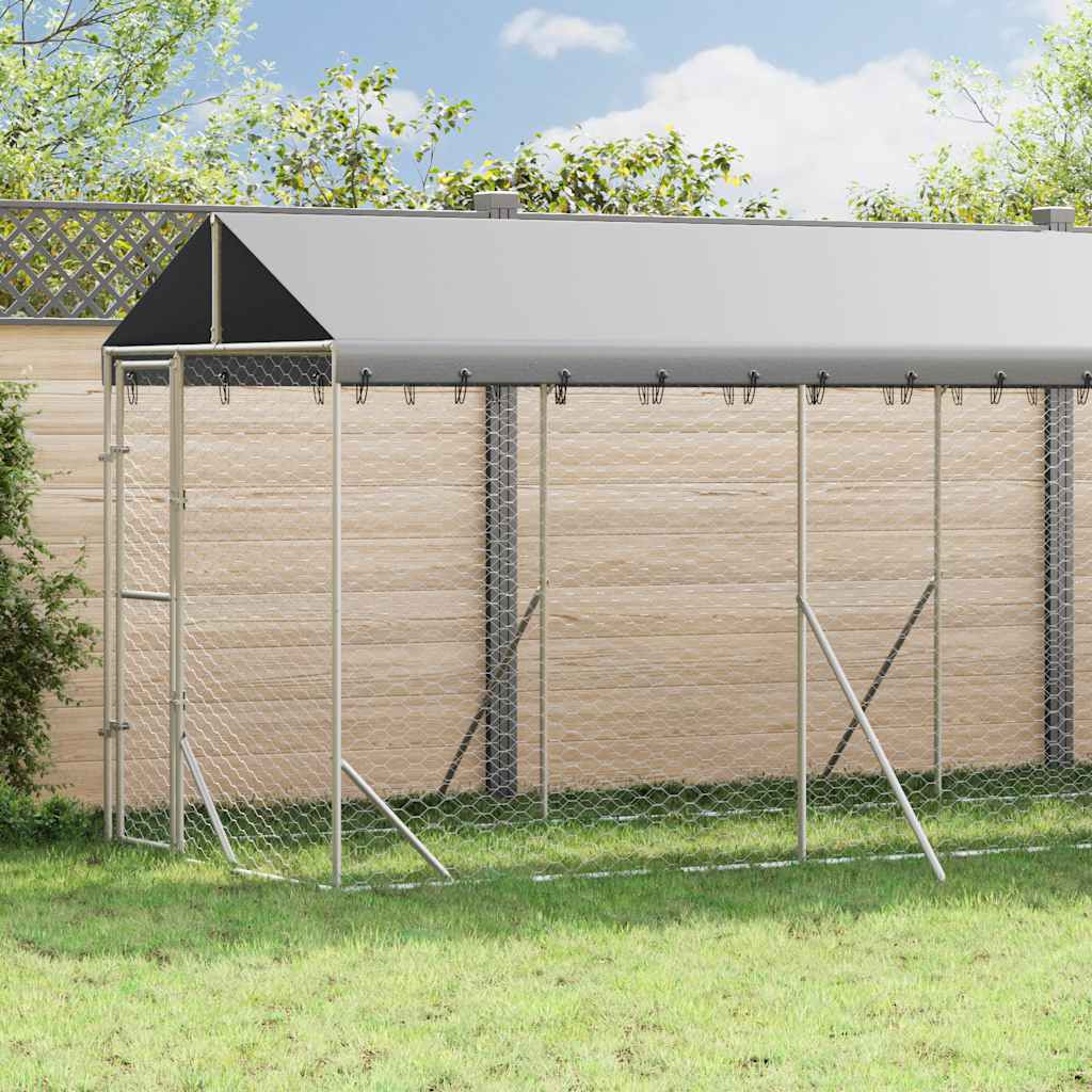 vidaXL Outdoor-Hundezwinger mit Dach Silbern 2x14x2,5 m Stahl Verzinkt