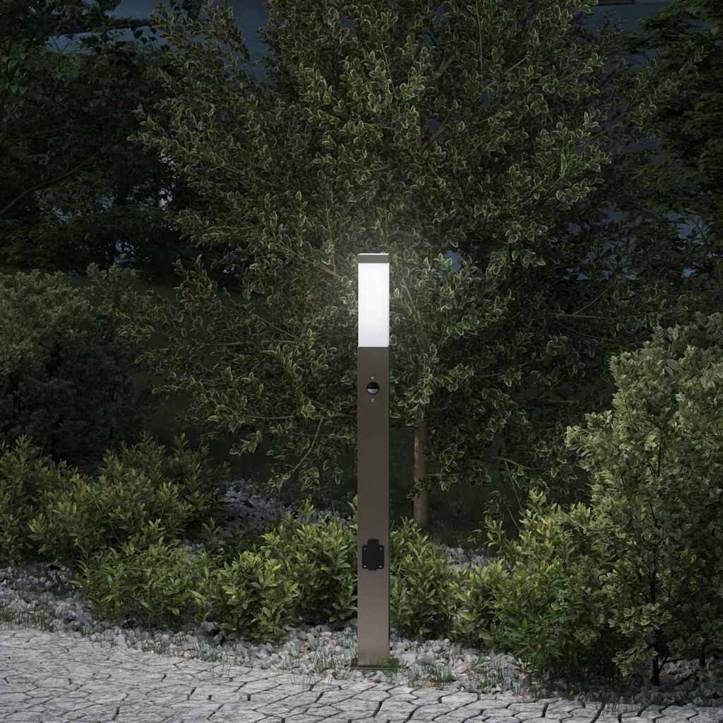 vidaXL Pollerleuchte mit Sensor&Steckdose 80 cm Edelstahl IP44