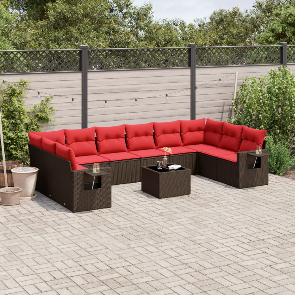 vidaXL 11-teiliges Gartensofa-Set mit Kissen, braun, Polyrattan