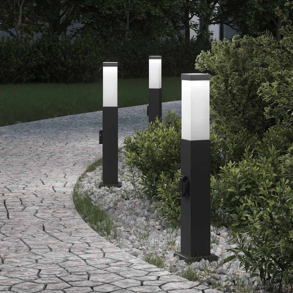 vidaXL Pollerleuchten mit Steckdose 3 Stk. 50 cm Schwarz IP44