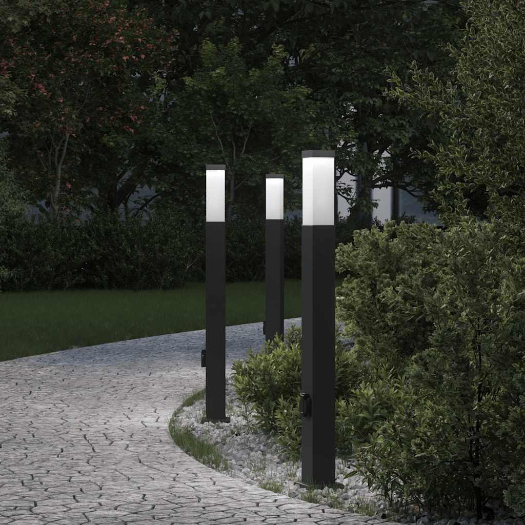 vidaXL Pollerleuchten mit Steckdose 3 Stk. 80 cm Schwarz IP44