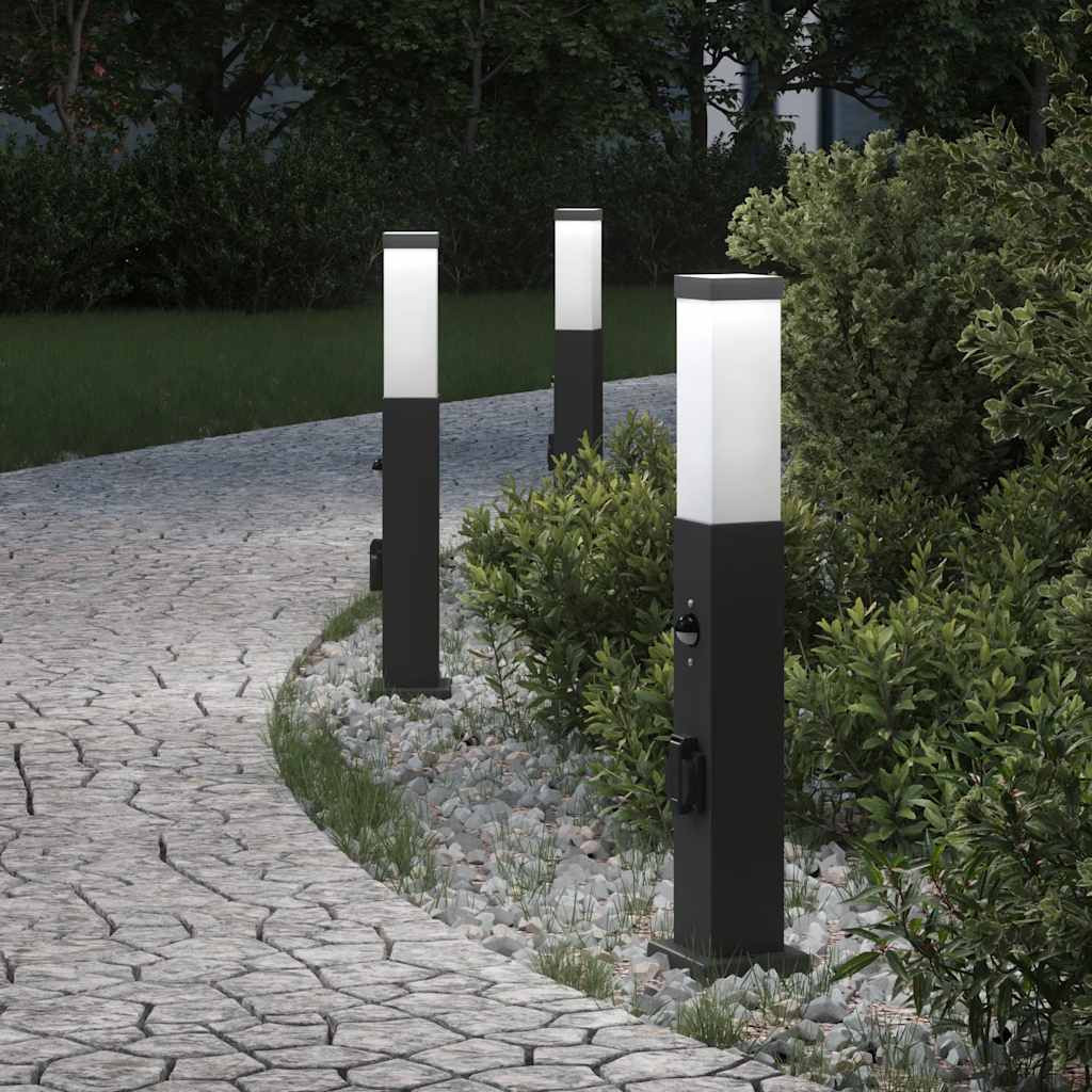 vidaXL Pollerleuchten mit Sensor&Steckdose 3 Stk. 50 cm Schwarz IP44