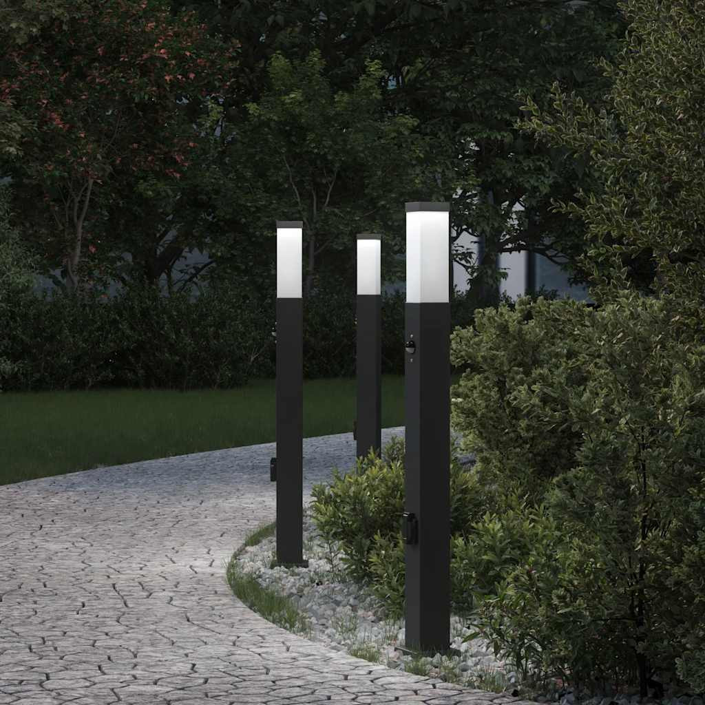 vidaXL Pollerleuchten mit Sensor&Steckdose 3 Stk. 80 cm Schwarz IP44