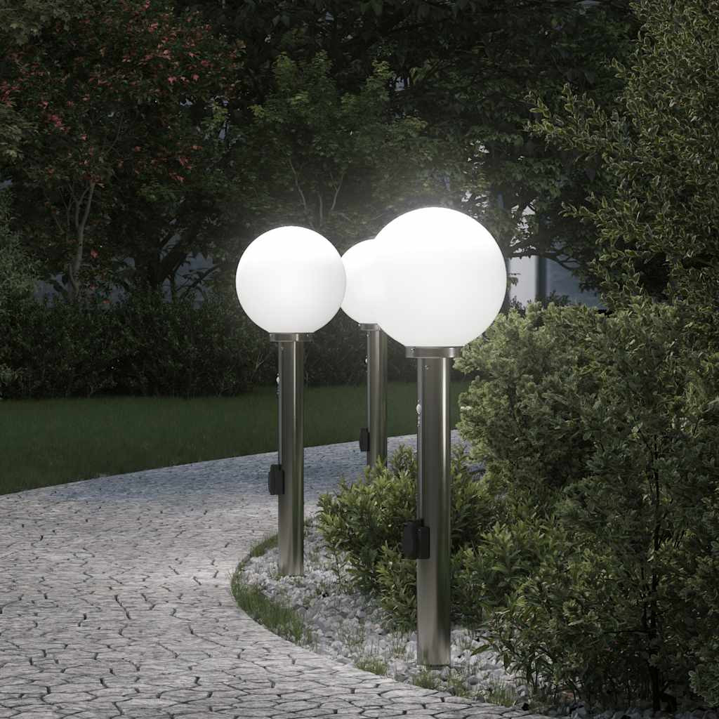 vidaXL Pollerleuchten mit Sensor&Steckdose 3 Stk. 80 cm Edelstahl IP44