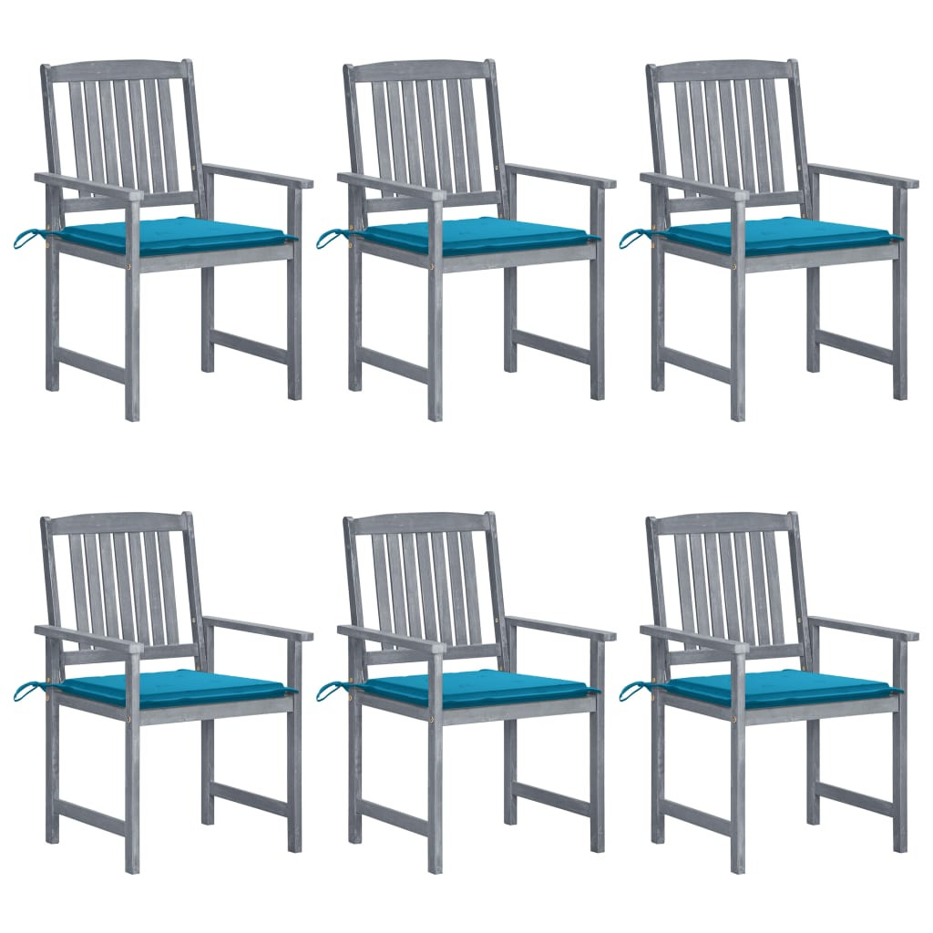 vidaXL Gartenstühle mit Kissen 6 Stk. Massivholz Akazie Grau