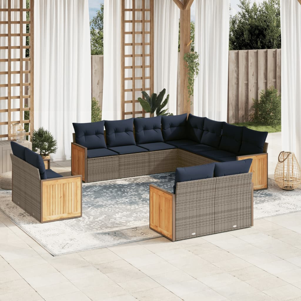 vidaXL 11-teiliges Gartensofa-Set mit Kissen, grau, Polyrattan