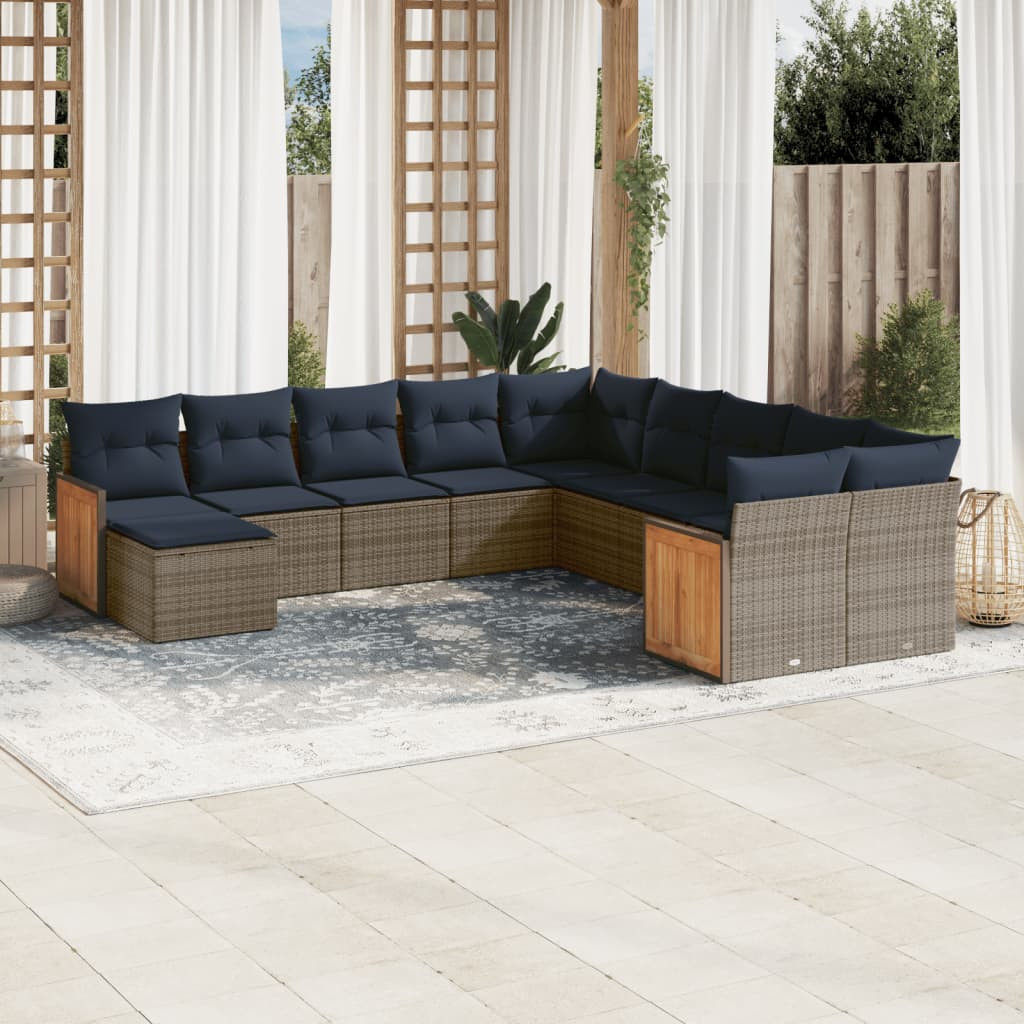 vidaXL 11-teiliges Gartensofa-Set mit Kissen, grau, Polyrattan