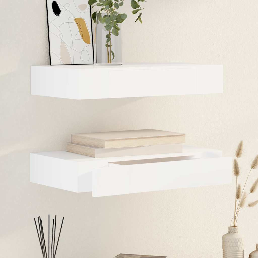 vidaXL Wandregal Hängeregal mit Schubladen 2 Stk. Weiß 48 cm