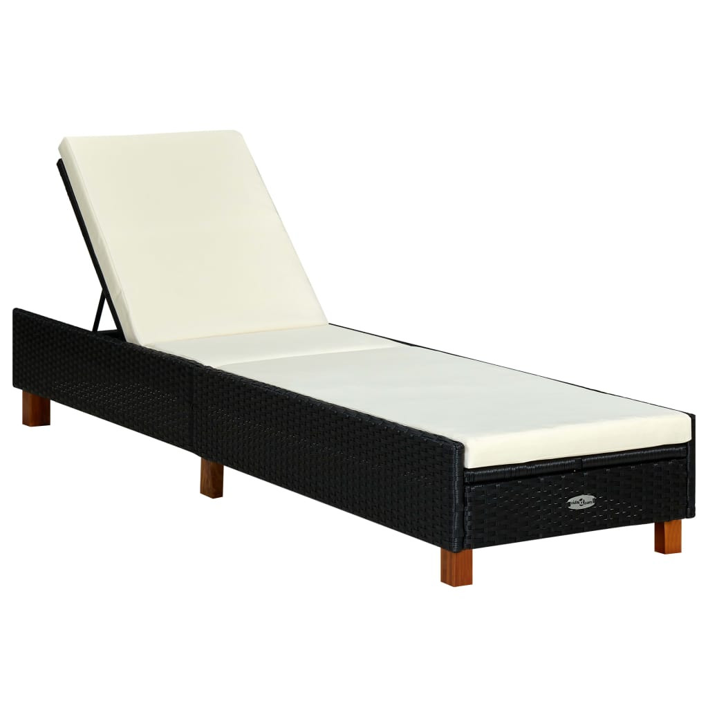 vidaXL Sonnenliege mit Auflage Poly Rattan Schwarz