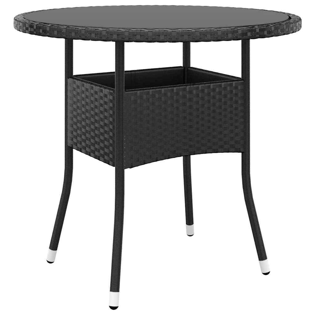 vidaXL Gartentisch Ø80x75 cm Hartglas und Poly Rattan Schwarz