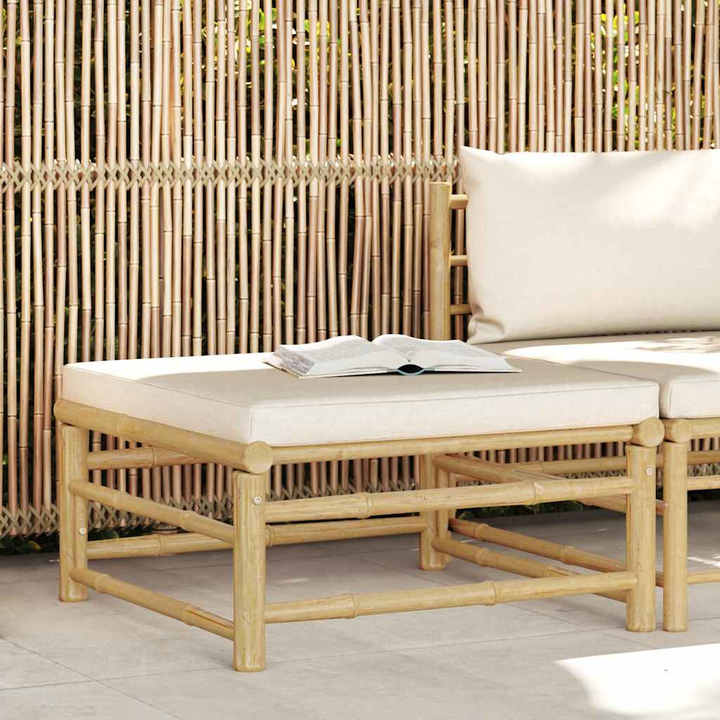 vidaXL Garten-Fußhocker mit Kissen Cremeweiß Bambus