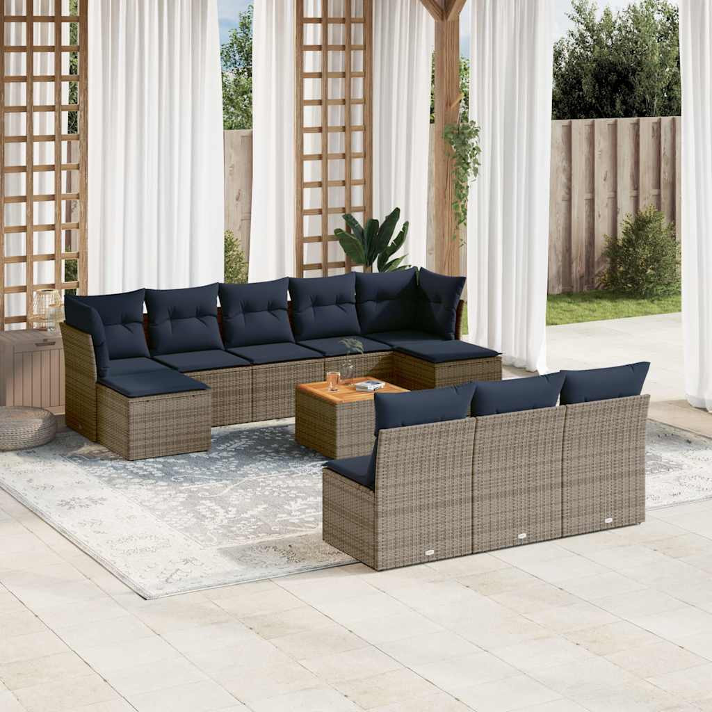 vidaXL 11-teiliges Gartensofa-Set mit Kissen, grau, Polyrattan