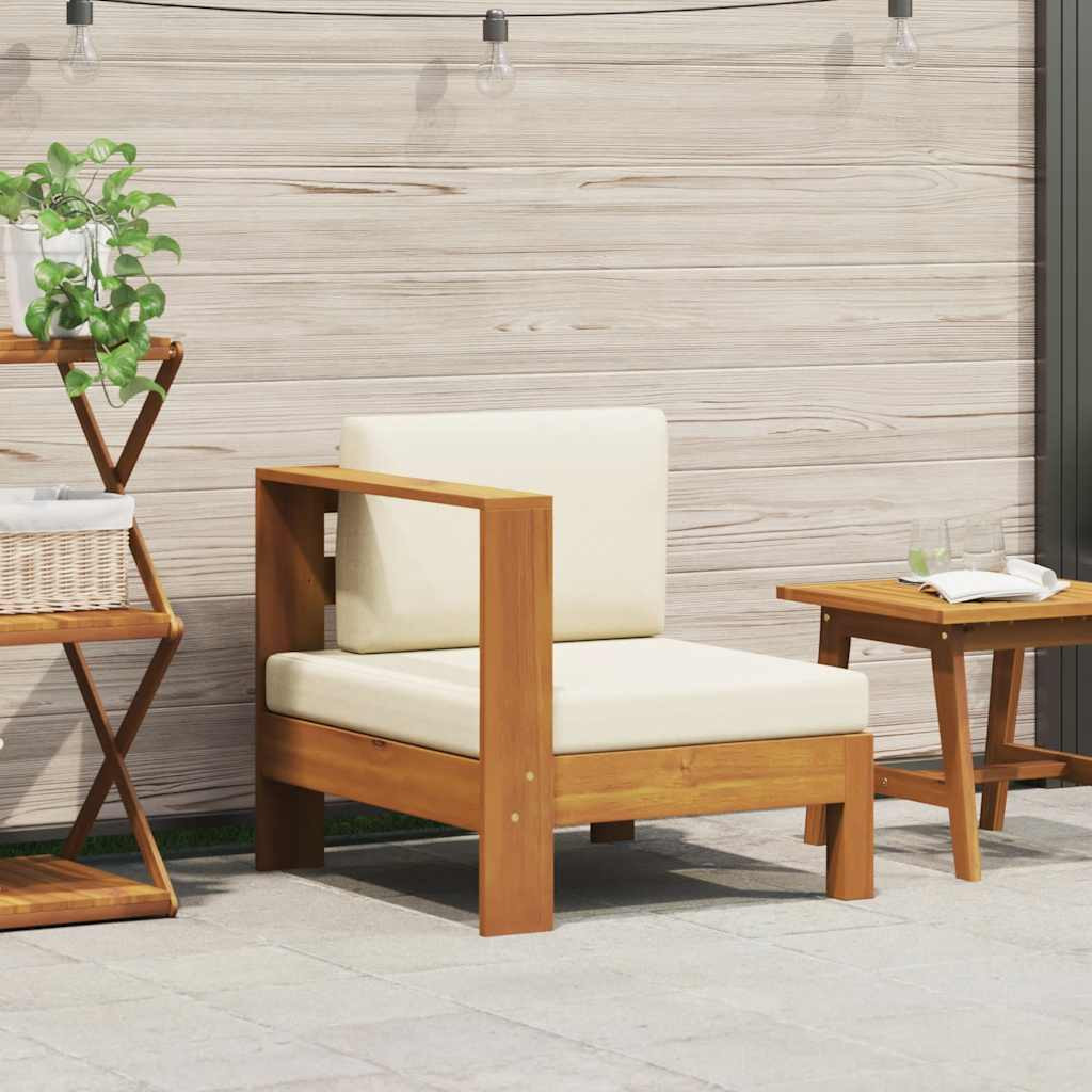 vidaXL Mittelsofa mit 1 Armlehne Cremeweiß Massivholz Akazie