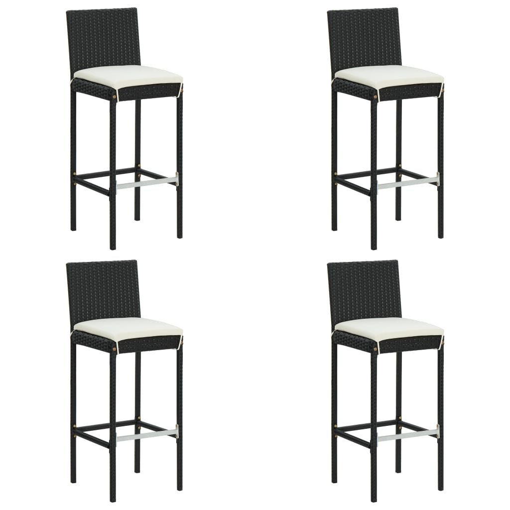 vidaXL Garten-Barhocker mit Kissen 4 Stk. Schwarz Poly Rattan