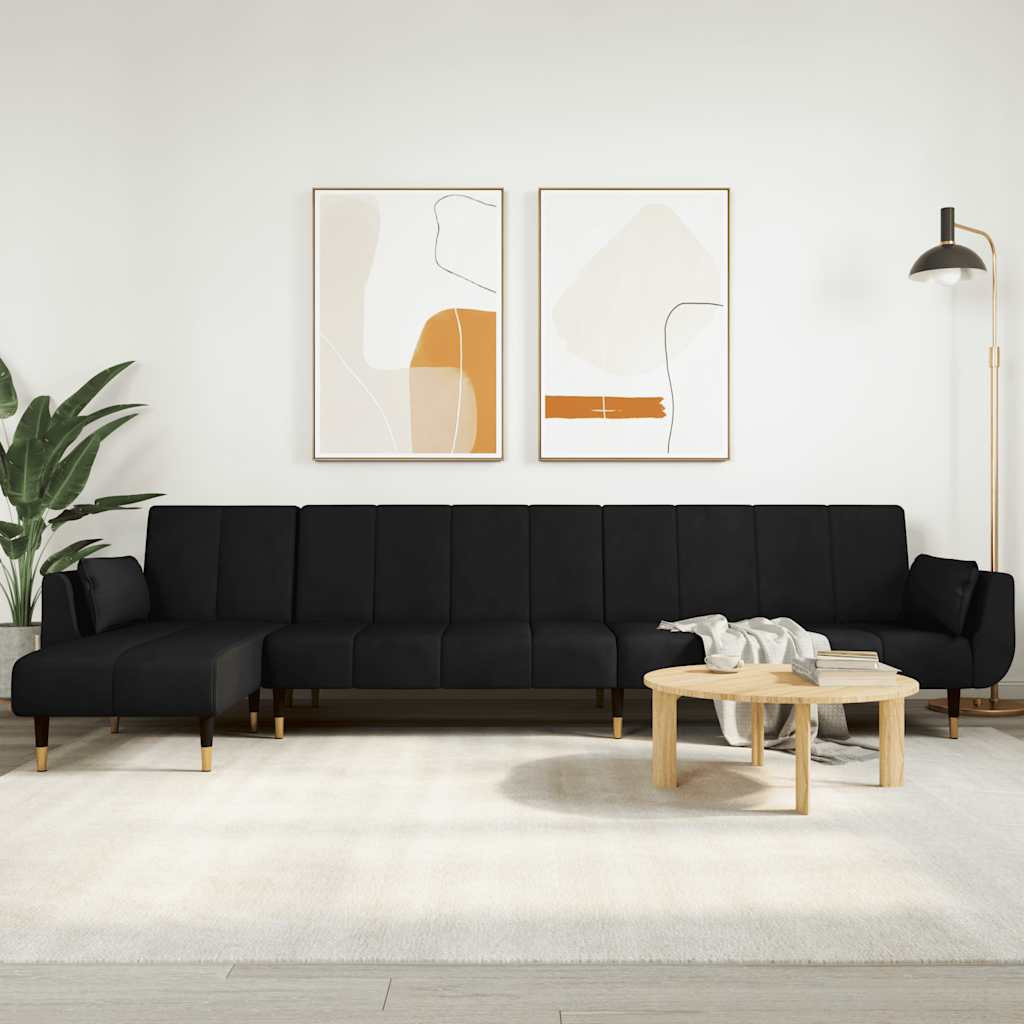 vidaXL Schlafsofa in L-Form Schwarz 275x140x70 cm Samt
