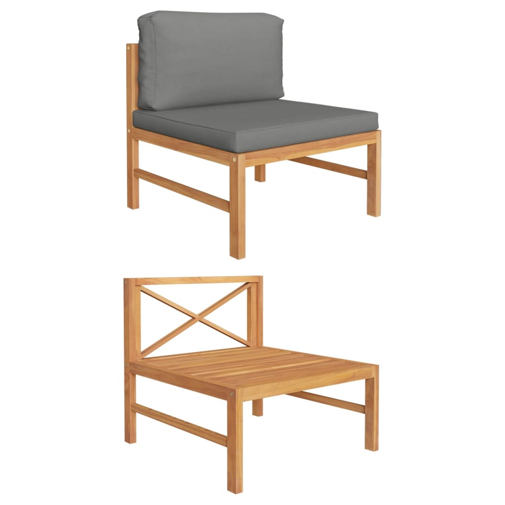 vidaXL Mittelsofa mit Dunkelgrauen Kissen Massivholz Teak