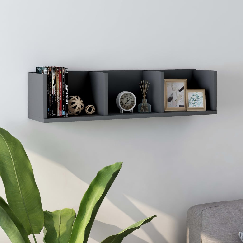 vidaXL CD-Wandregal Grau 75x18x18 cm Holzwerkstoff