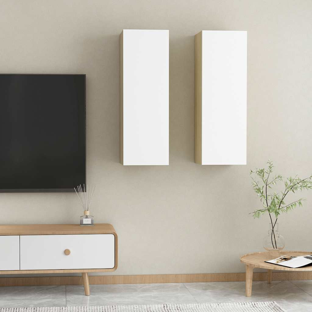 vidaXL TV-Schränke 2 Stk. Weiß Sonoma-Eiche 30,5x30x90cm Holzwerkstoff
