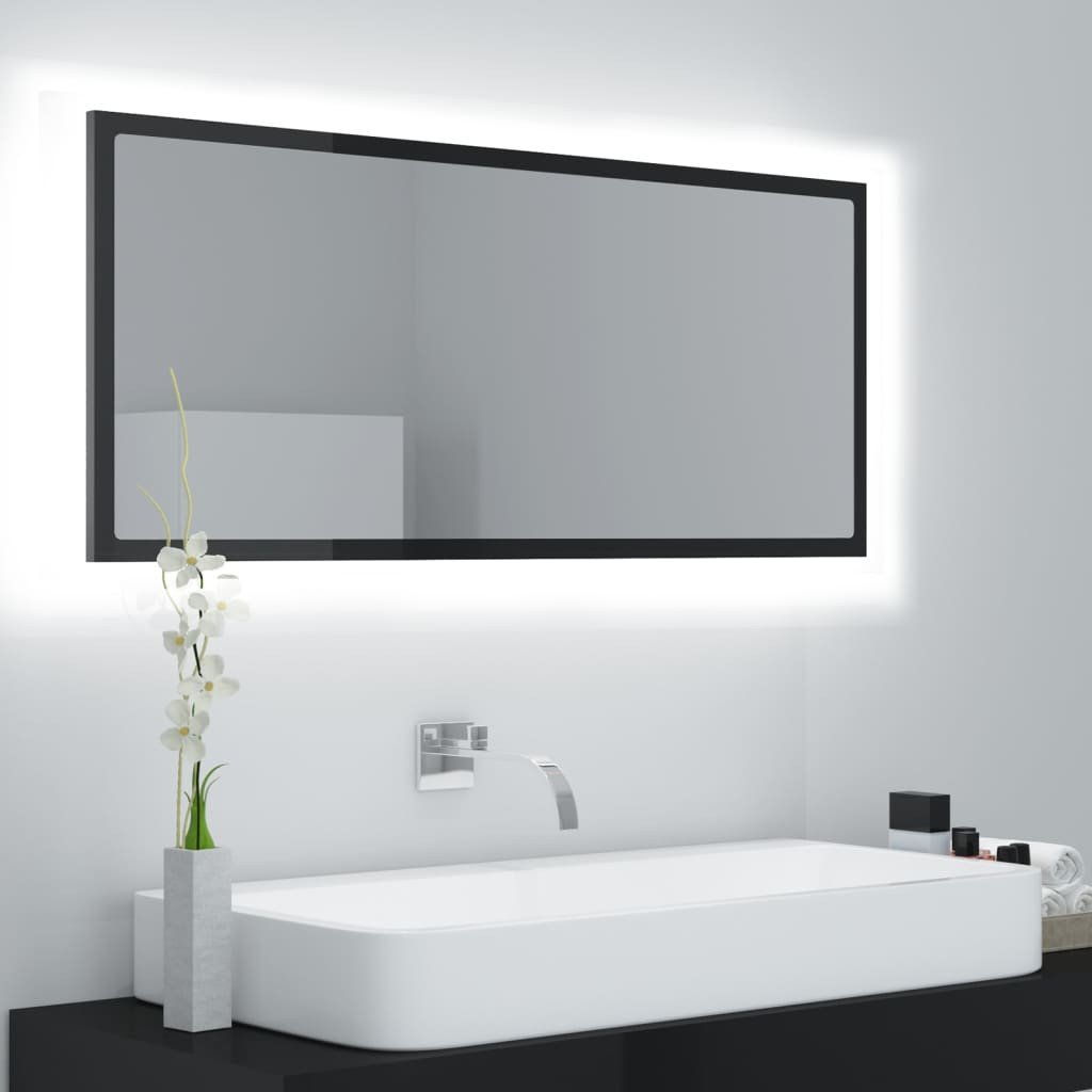 vidaXL LED-Badspiegel Hochglanz-Schwarz 100x8,5x37 cm Acryl